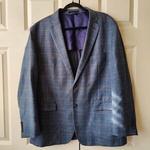 Vtg Lauren Ralph Lauren Wool Silk Linen Blue Plaid Heritage Preppy Blazer 46R